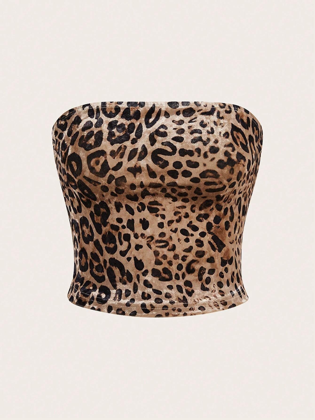 SHEIN Ezwear Leopard Print Tube Top, Slim Fit Casual Women Summer Shirt