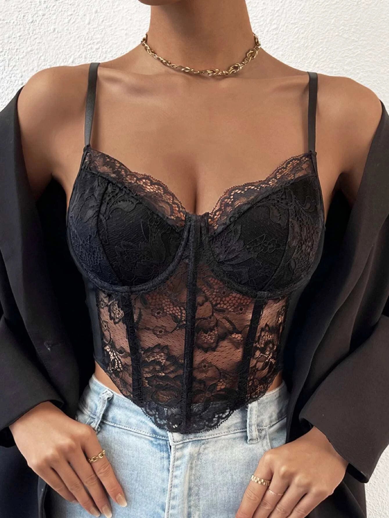 SHEIN RaffinéA 1Pc Lace Bustier Cami Top