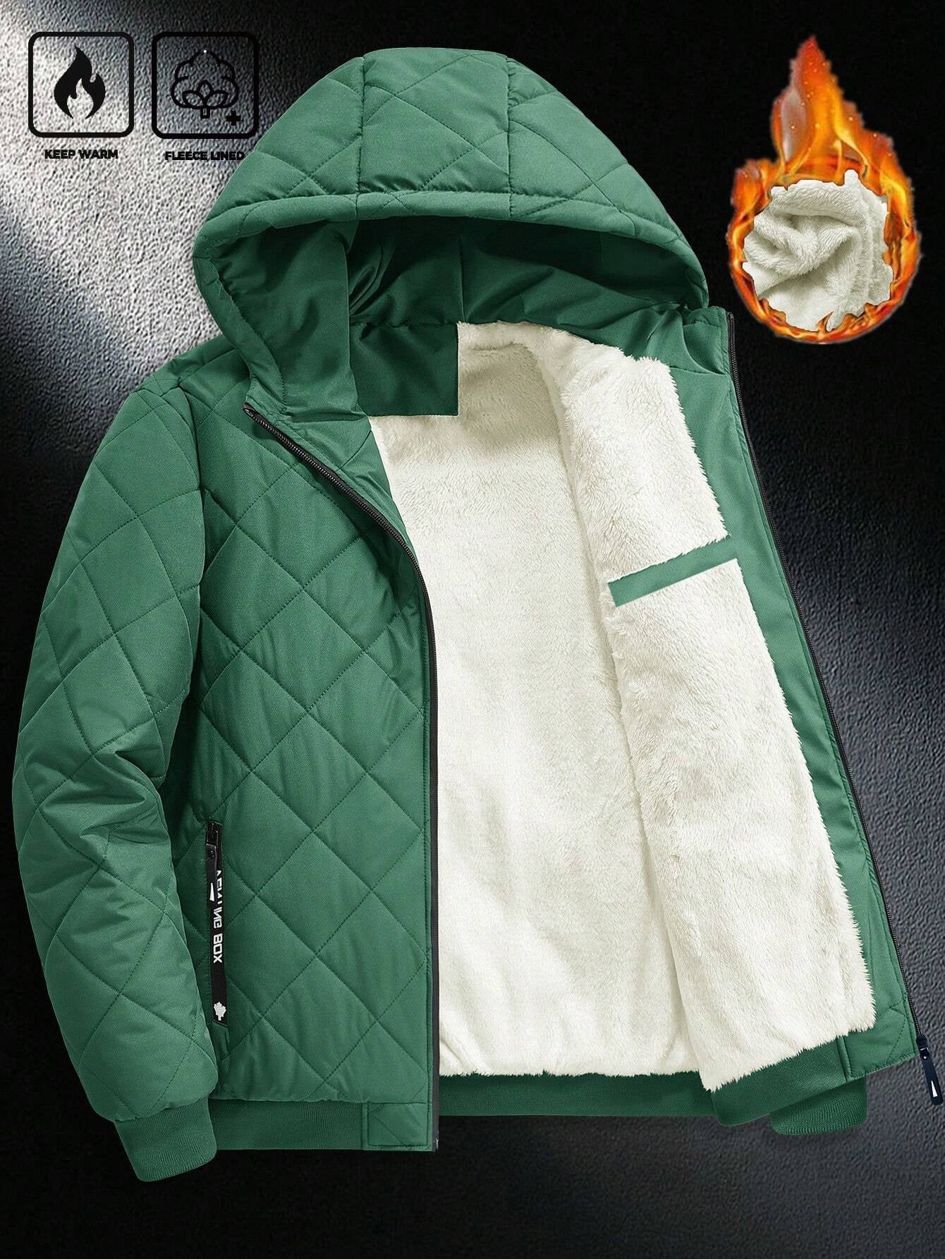 Manfinity Homme 1Pc Men Loose Fit Quilted Thermal Lined Zip up Hooded Jacket