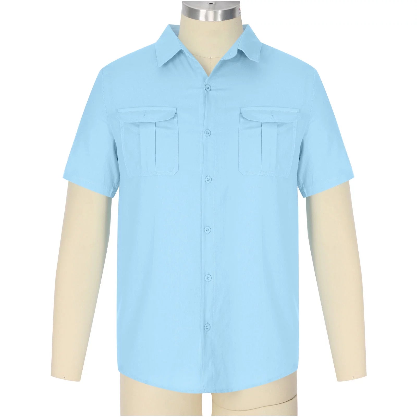 Mens Short Sleeve Classic Shirts Fishing Casual Regular-Fit Button-Up Collared Plaid Double Pocket Dress Shirt Top Tees Blouses Men Short Sleeve Shirts Button up Clearance Beach Wedding Shirt M-5XL